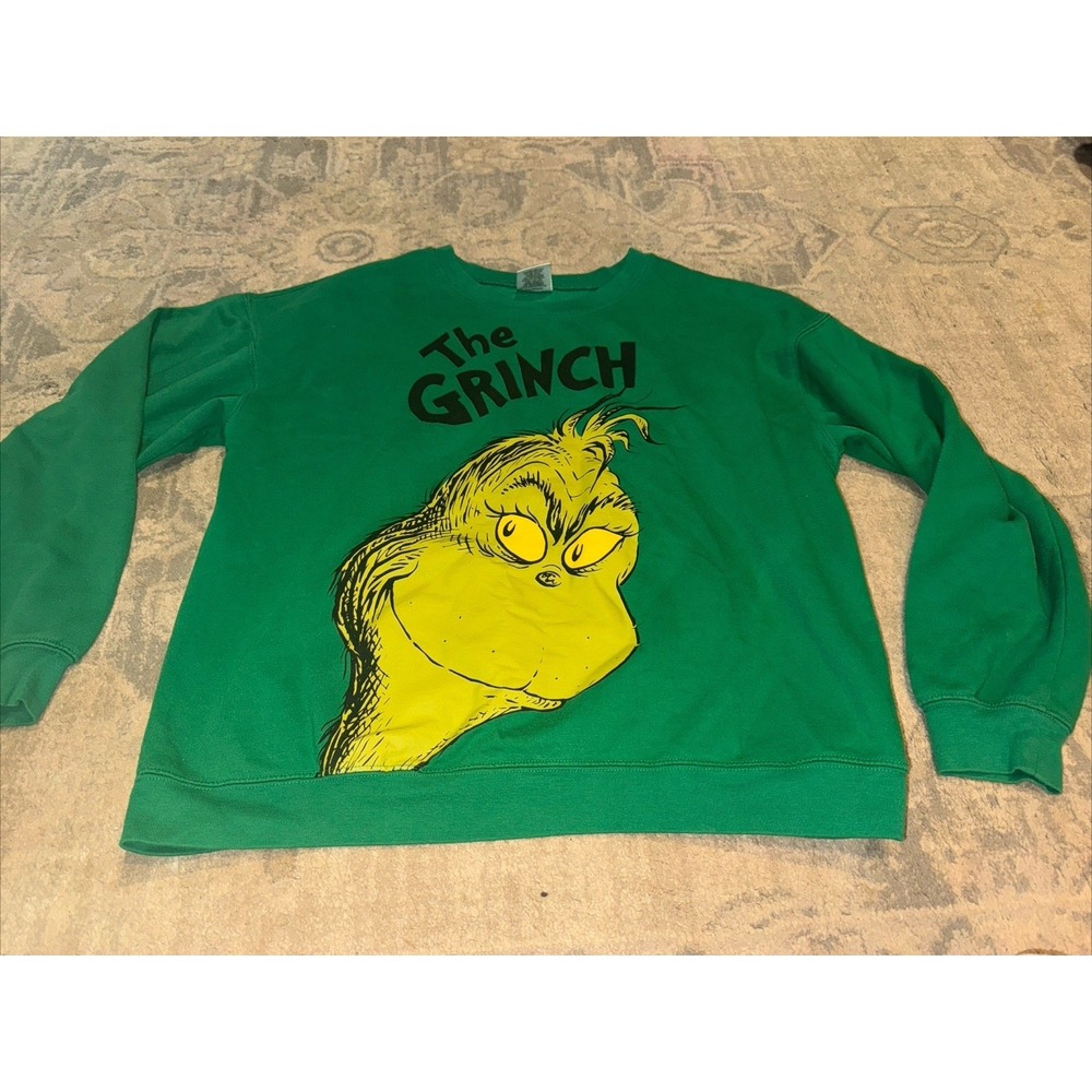 THE GRINCH Dr. Seuss GRINCH PEEK SWEATSHIRT Juniors Womens Sz XL 15-17 Green‎